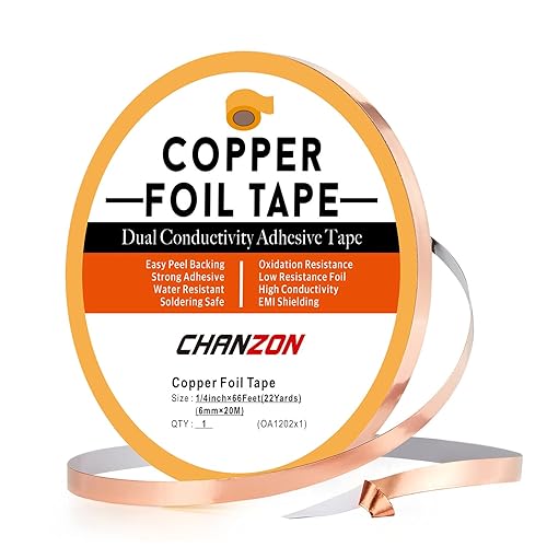 Miniatura 28 de CHANZON Cinta de lámina de cobre de 0.984 in, 1 pulgada x 66 pies, adhesivo conductor de doble cara para disuasión eléctrica, babosas y caracoles