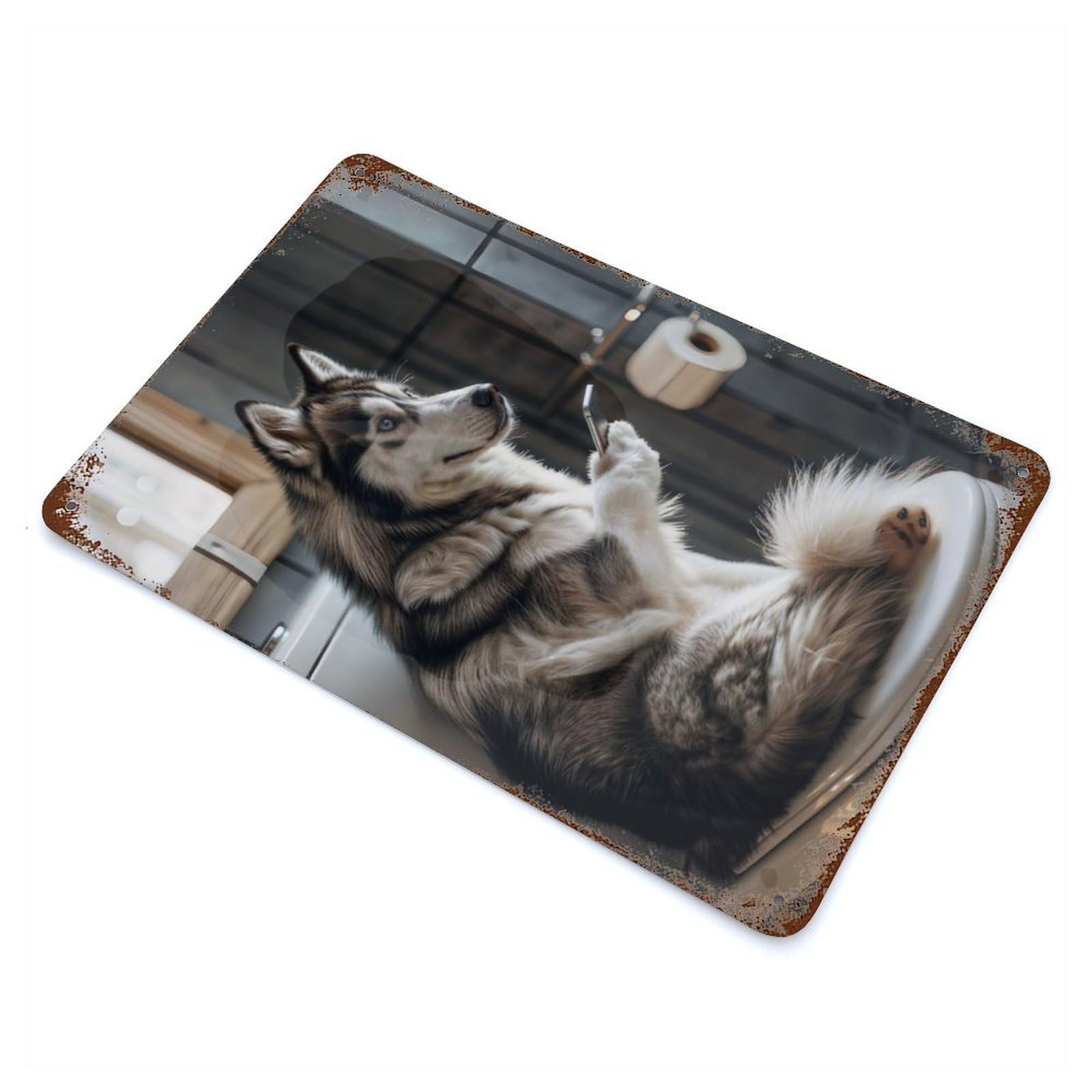 Bathroom Husky Rusty Metal Tin Sign 11.8"x7.9", Ideal for Farmhouse, Kitchen And Entryway Decor