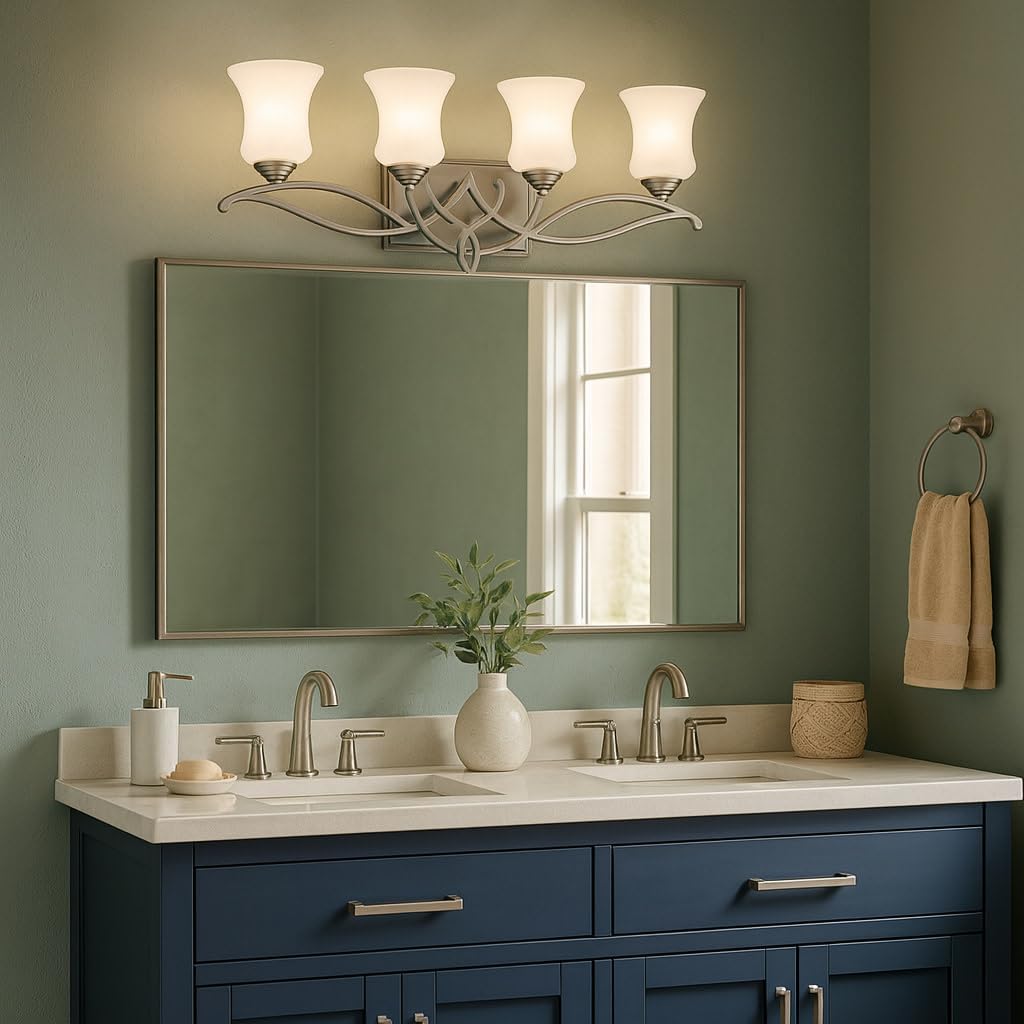 Hinkley Brooke Transitional Four Light Bathroom Vanity Fixture, Antique Nickel