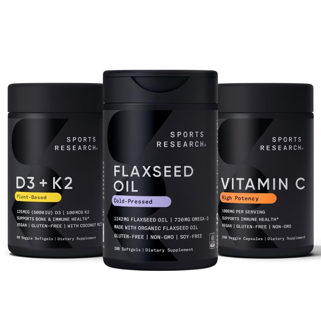 Sports Research® Multivitamins Pack - Flaxseed Oil + Vitamin D3 K2 5000iu + Vitamin C 1000mg