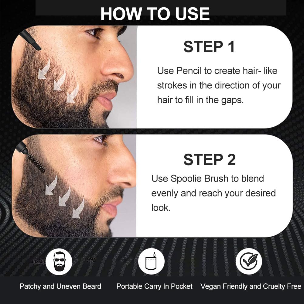 Penna di Riempimento Barba,Penna per barba,matita per barba da uomo,strumento per lo styling della barba,Penna riempitivo per barba,set riempitivo per barba,con forbici per capelli del naso,nero,2 PCS