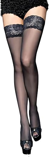 Lace Top Thigh High Stockings for Women – Non-Slip Silicone, Black