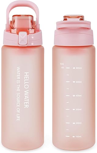 Botella de agua deportiva de 27 onzas con filtro extraíble, botella de agua motivacional con marcador de capacidad, botella de agua potable a prueba