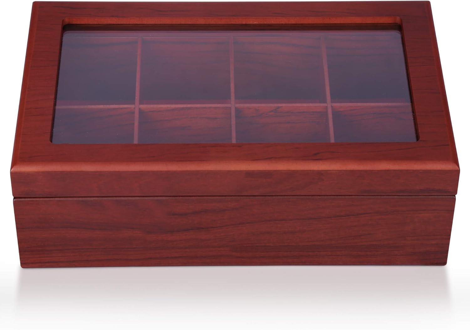 White Whale Wooden Tea Box Storage Chest Adjustable 8 Compartment Tea Bags Organizer Container Tea Box with Glass Window-image-37