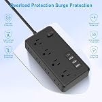 Protecteur de bande de puissance avec 8 Sorties & 3 USB Ports & 1 USB-C Port (5V/3A), 1700 Joules, Bouchon plat en angle, Sorties espacées & ETL Répertorié Power Outlet pour le bureau d'accueil - noir