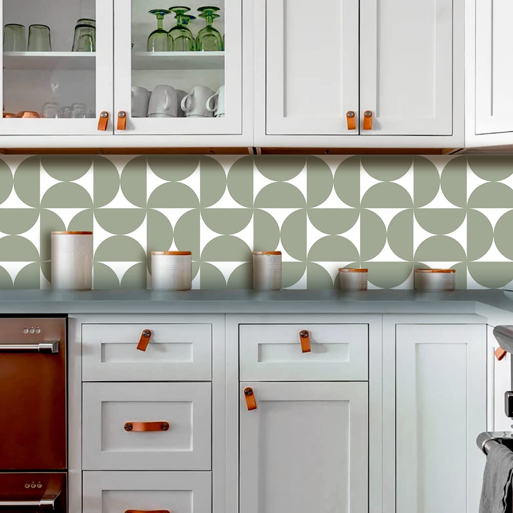 Piastrelle Adesive Cucina Mezzo Cerchio Verde Pannelli Decorativi Per Pareti,Piastrelle Adesive Cucina E Bagno,Impermeabile A Prova Di Olio PVC Paraschizzi Cucina Adesivo 36 PC(20x20cm)