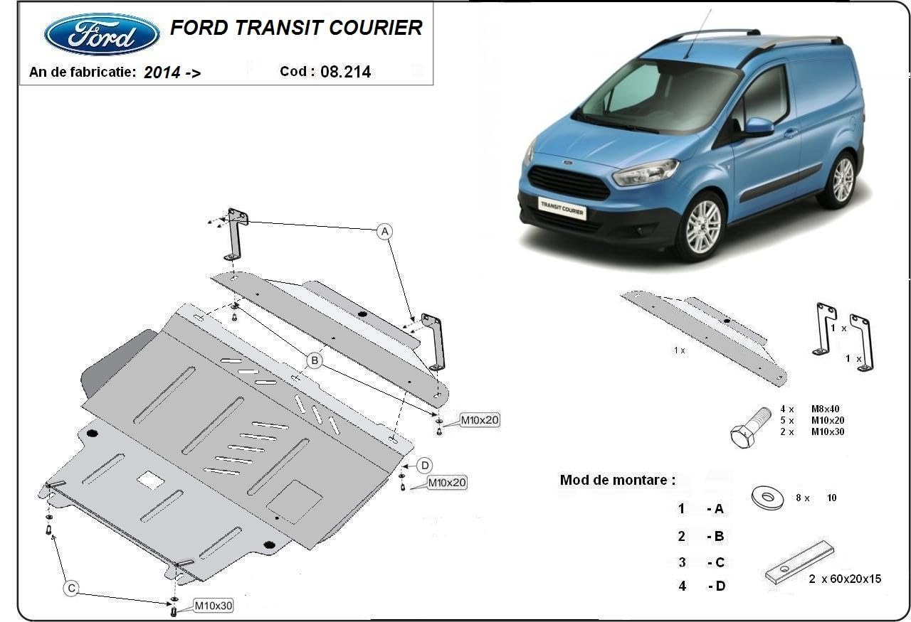 Protección metálica inferior compatible con Ford Transit Courier (2014-2023)