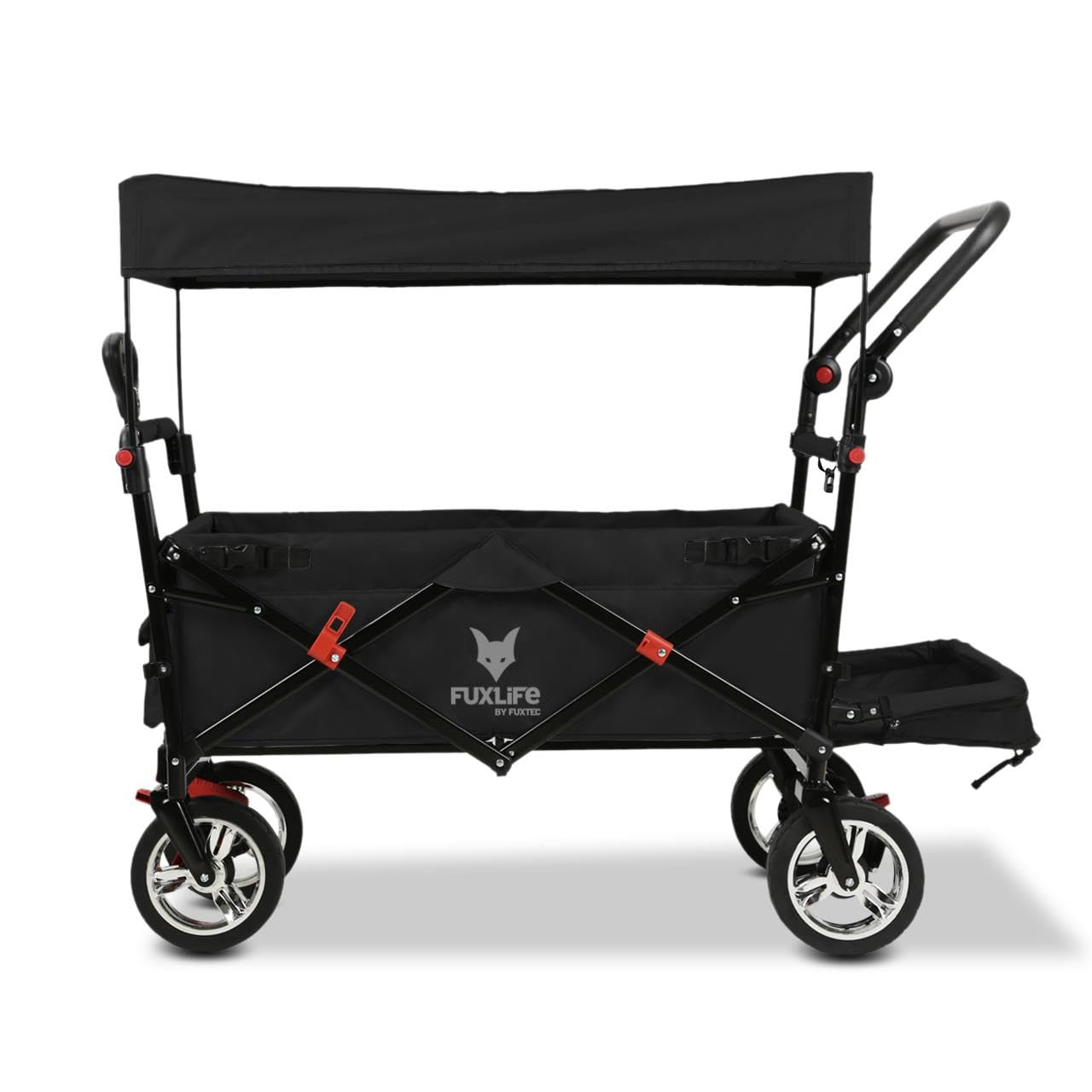 Bollerwagen FX-CT800 Komfort faltbar - Schwarz • Kinder Transportwagen mit Sonnendach • gepolsterte Innenraumverlängerung • robuste Räder • kompakt klappbarer Handwagen