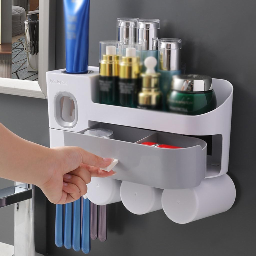 Soporte para Cepillo de Dientes de Pared para baño, dispensador de Pasta de Dientes, Soporte para Pasta de Dientes Blanca, Caja de Almacenamiento de cosméticos con cajón (A S24cm)