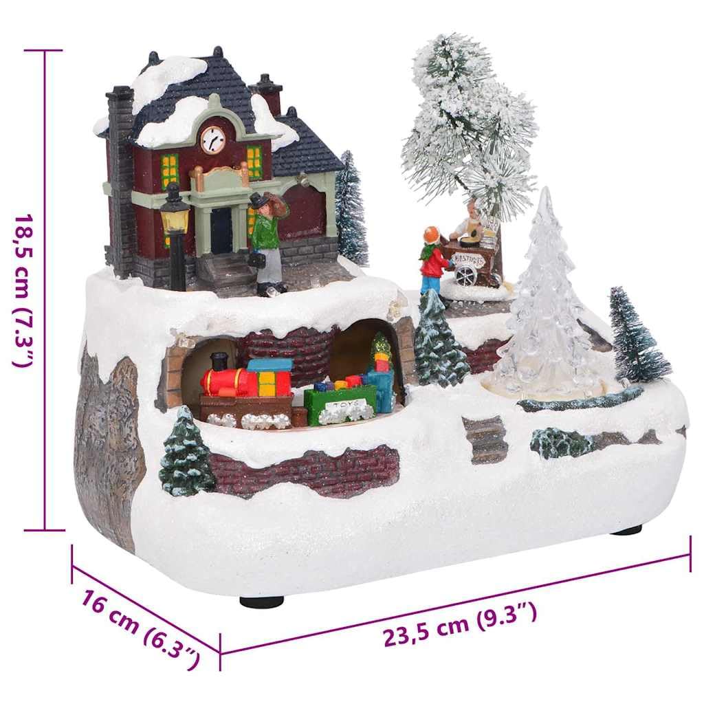 Weihnachtliche Tischdekoration aus Harz mehrfarbig, 23,5 x 16 x 18,5 cm, mit dekorativen Lichtern für Wohnzimmer Flur Kaminsims Winterdorf Deko