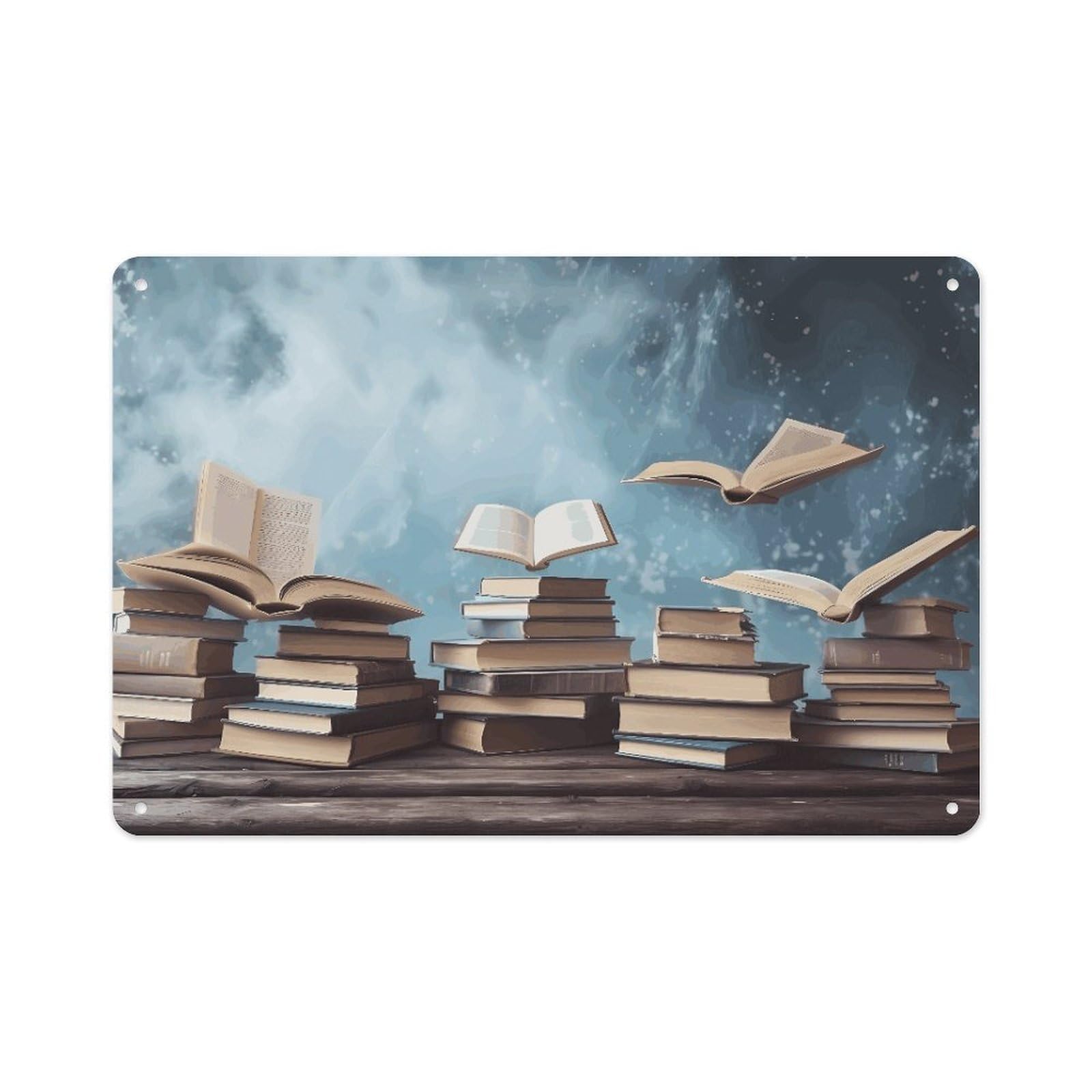 VstaDank Vintage Metal Sign Sublimation Aluminum Books in The Sky Plaque Sign Weatherproof Art Decorative Wall Plate Boho Aluminum Wall Hanging Decor Retro Poster Plaque 8x12in