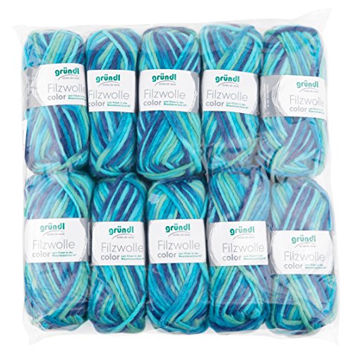 Gründl 2614/42 coloured felt wool value pack: 10 balls 50 g each, wool, aqua multicolor, 31 x 32 x 6 cm