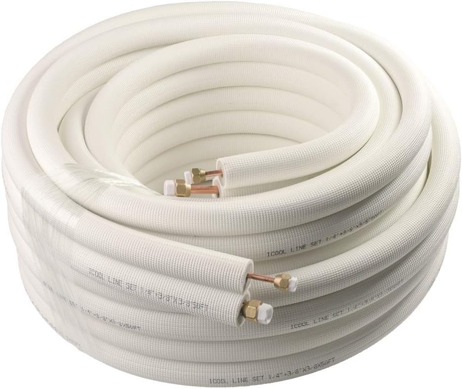 Wostore 50 Ft. Copper Pipes 1/4" & 3/8" for Mini Split Air Conditioner Insulated Coil Line Set Made in USA HVAC Refrigerant with Nuts Wostore 50 Ft. Copper Pipes 1/4" & 3/8" for Mini Split Air Conditioner Insulated Coil Line Set Made in USA HVAC Refrigerant with Nuts