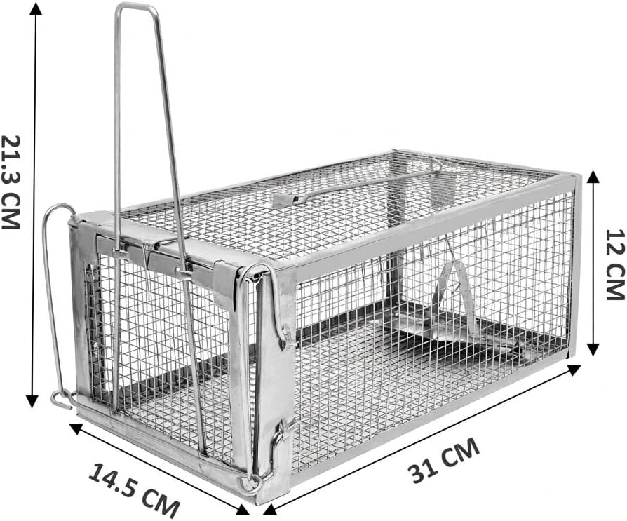 Humane Rat Trap - Catch & Release Chipmunks,Rats & Mice,Live Mouse Trap for Indoor & Outdoor Use ， No-Kill Rodent Trap for Home, Yard, Garage ，Reusable Metal Cage 10.5"x5.5"x4.5"(2pack)