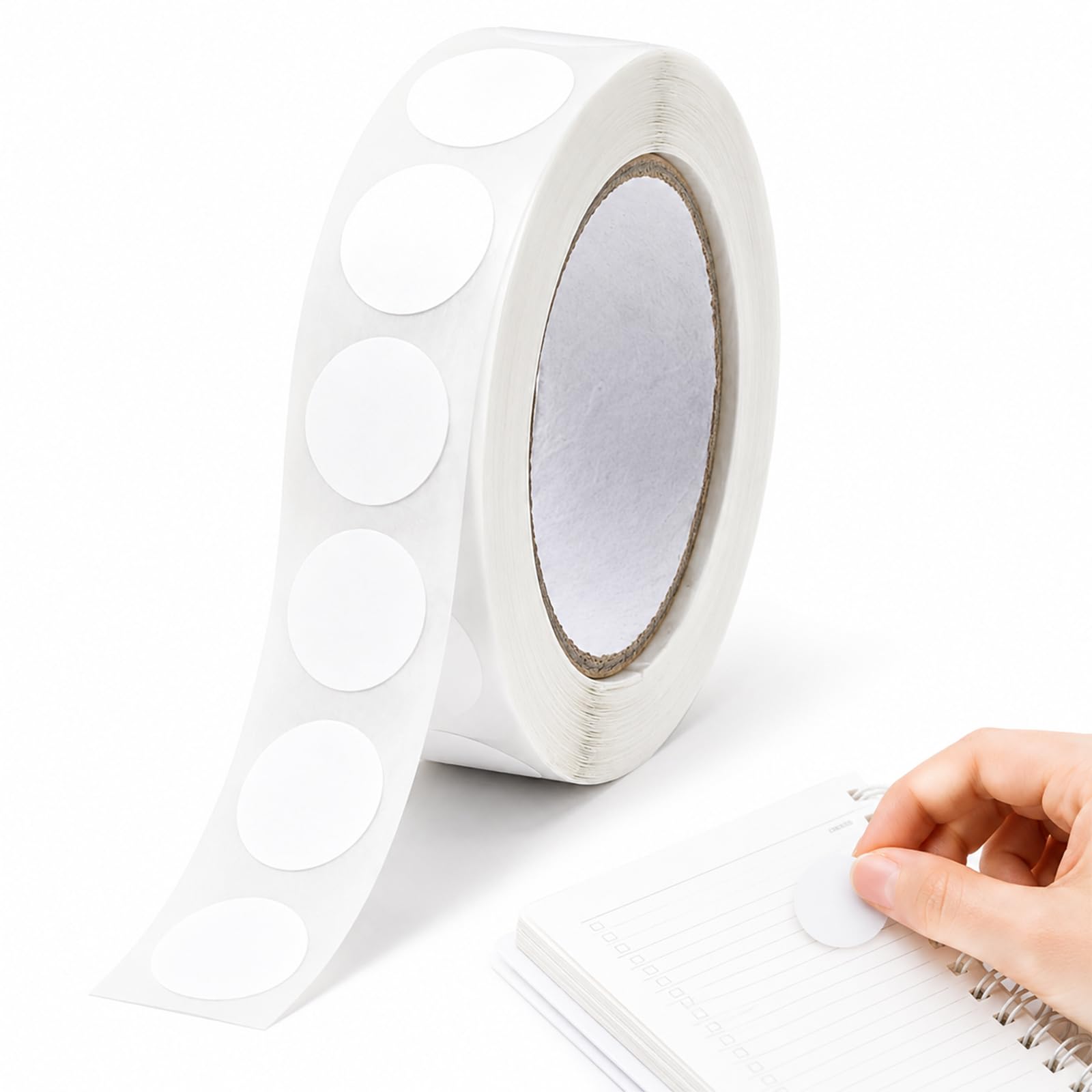 1000pcs White Round Stickers Labels – 13mm Easy Peel Self-Adhesive Small Circle Dot Stickers – Writable Coding Sticky Label on a Roll for Office, Shop, Home, Classroom Marking