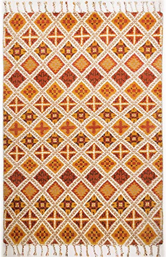 Original marokkanischer Berber Teppich aus 100% nachhaltiger Schurwolle (Wollsiegel); handgeknüpft, Beni Ourain Style | 70 x 140 cm | terra beige | Florrfäden: ca. 90000 | Marmoucha