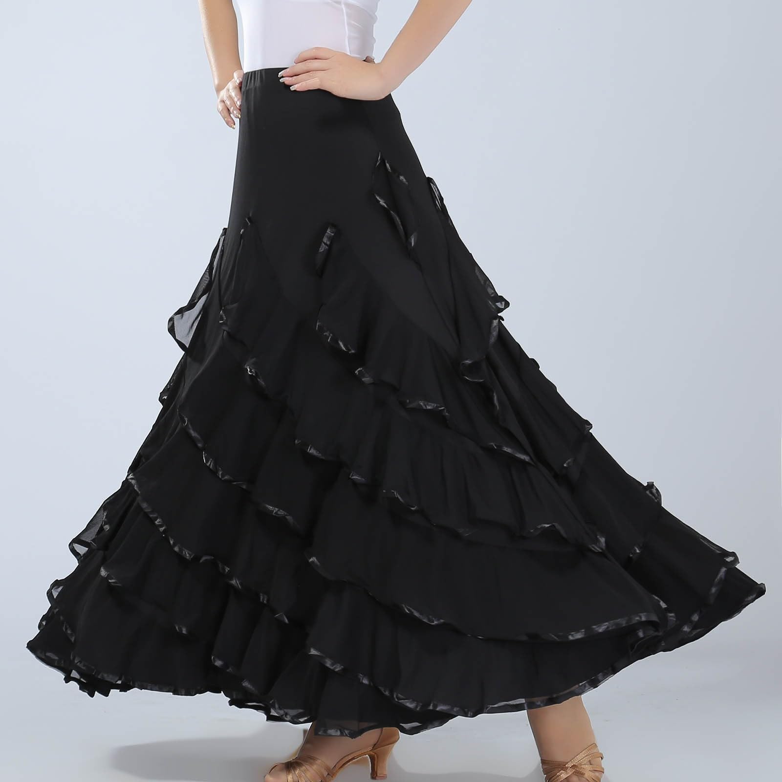 Faldas de Baile Sevillanas Mujer con Volantes Amplios, Falda Flamenca Tradicional