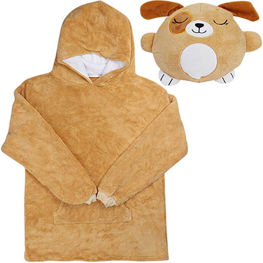 Youlike Boys Coffee Dog Oversized Hoodie For Girls - 2-In-1 Animal Snuggle Blanket Hoodies - Pets Blanket Hoodie Sweatshirt Pullover Jumper Pajama With Giant Pocket