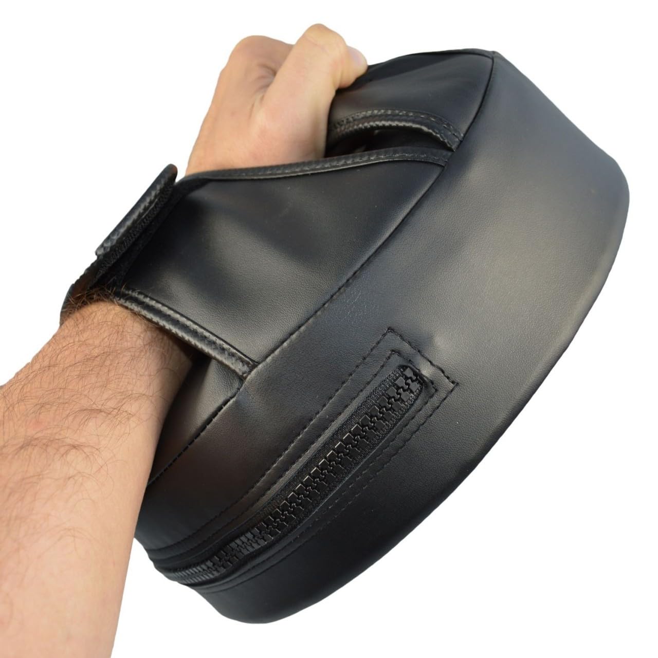 Handpratze Rund - einstellbare Griffe - 25 cm Durchmesser - Kunstleder rot-schwarz - Kickboxen, Karate, Kampfsport