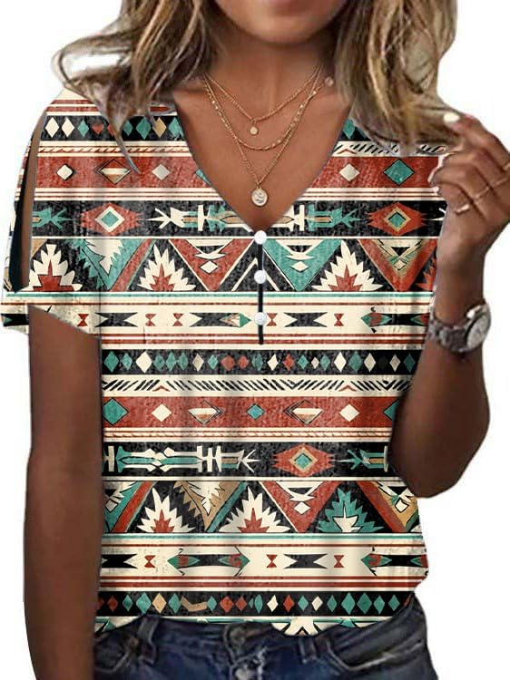 Womens Plus Size Summer Boho Floral Print Shirts Button Up Trendy Short Sleeve Blouses