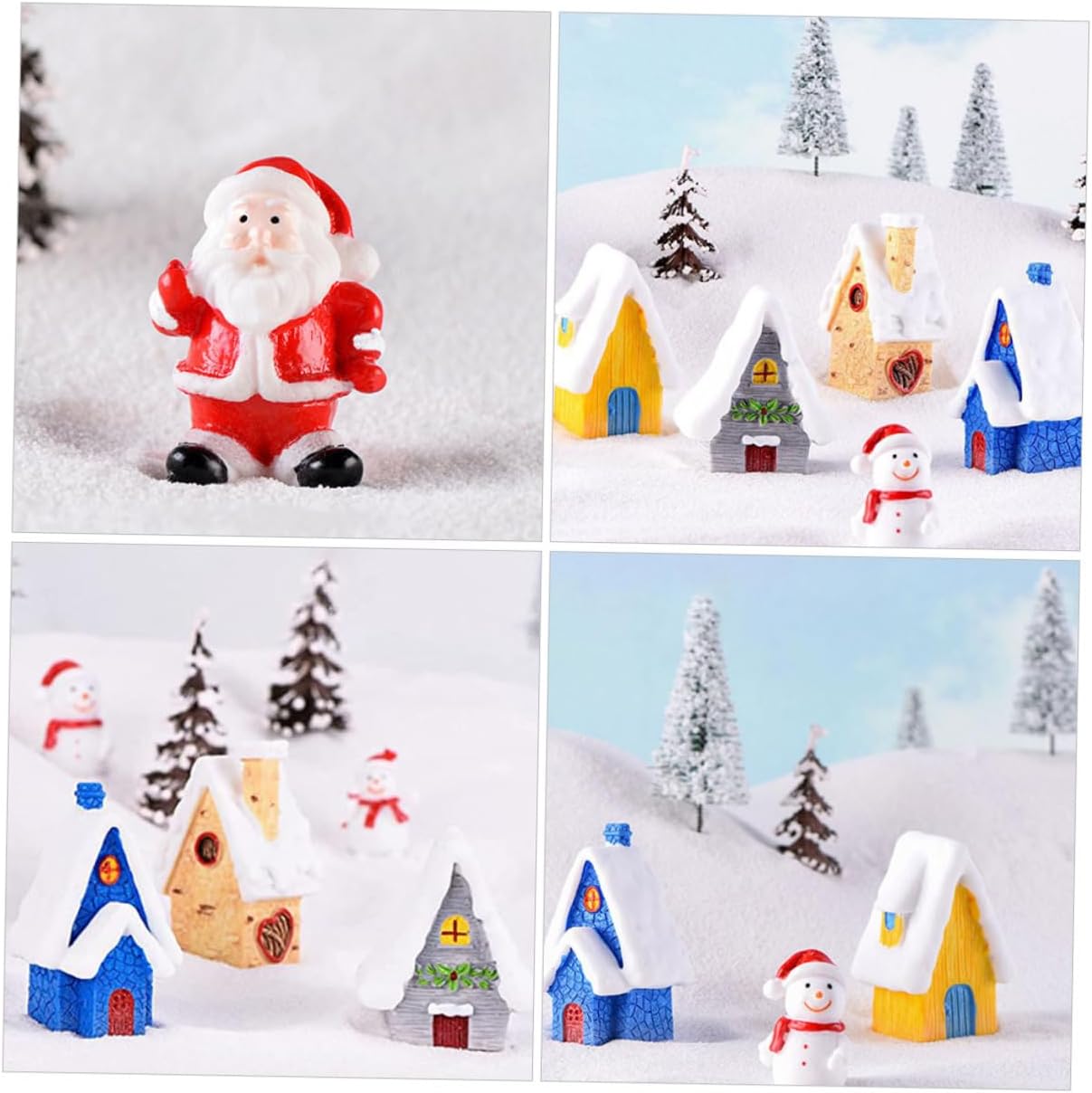 7pcs Micro Landscape Christmas Mini Resin Ornaments Xmas Village House Adornments for Party Centerpiece