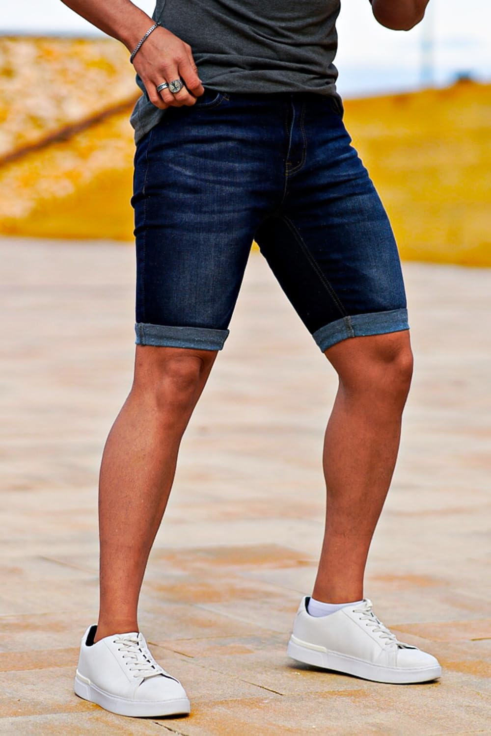 GINGTTO Men's Denim Shorts Slim Fit Stretch Short Jeans - Image 3