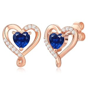 Zifeel Earrings for Women S925 Sterling Silver Rose Gold Birthstone Heart Studs Earring for Girlfriend Wife Anniversary Birthday