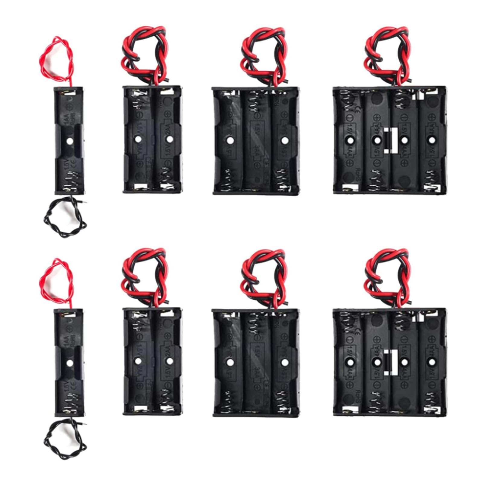 8er-Pack AA-Batteriehalter – Je 2x 1, 2, 3, 4 Slots, Mit 15 Cm Kabel, ABS-Kunststoff, Für DIY Und Elektronik