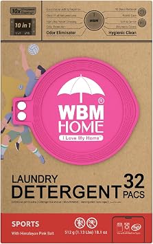 WBM Laundry Detergent Pods, Autumn Scent 32 Pods in Recycleable Packaging for 10x Ultra Power Cleaning, Odor Defense for Activewear & Sports Shirts