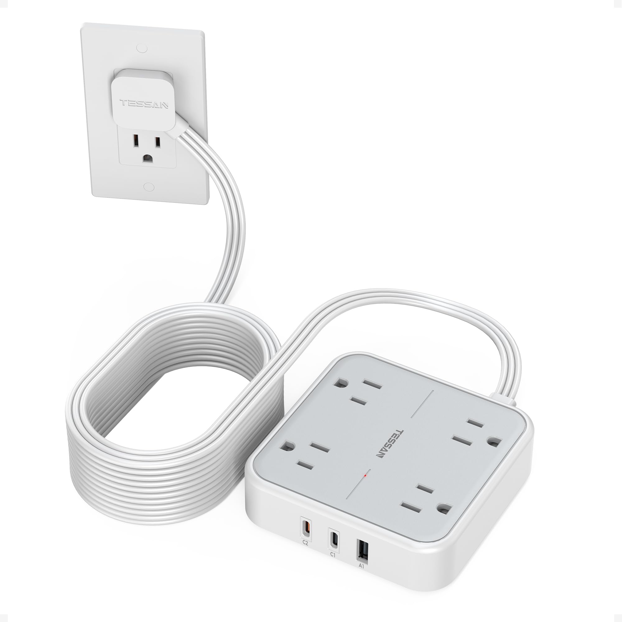 Photo 1 of TESSAN Surge Protector Power Strip with 20W PD USB-C, 25ft Flat Cord