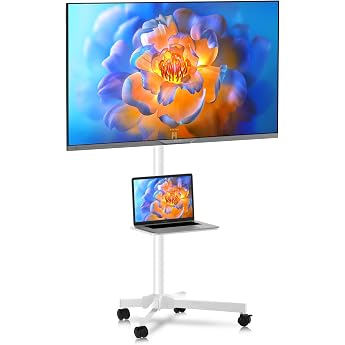 XINLEI TV Stand Rollable TV Stand with Wheels for 21-60 Inch Flat Curved Panel TVs up to 35 kg Height-Adjustable TV Trolley with Wheels Max VESA 400 x 400 mm White