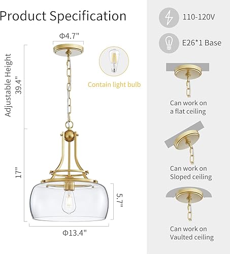 Miniatura 2 de WUZUPS Chandelier Rustic Farmhouse Industrial Round Ceiling Pendant LED Light Fixture with Clear Glass Shades for Dining Room Kitchen Island Foyer