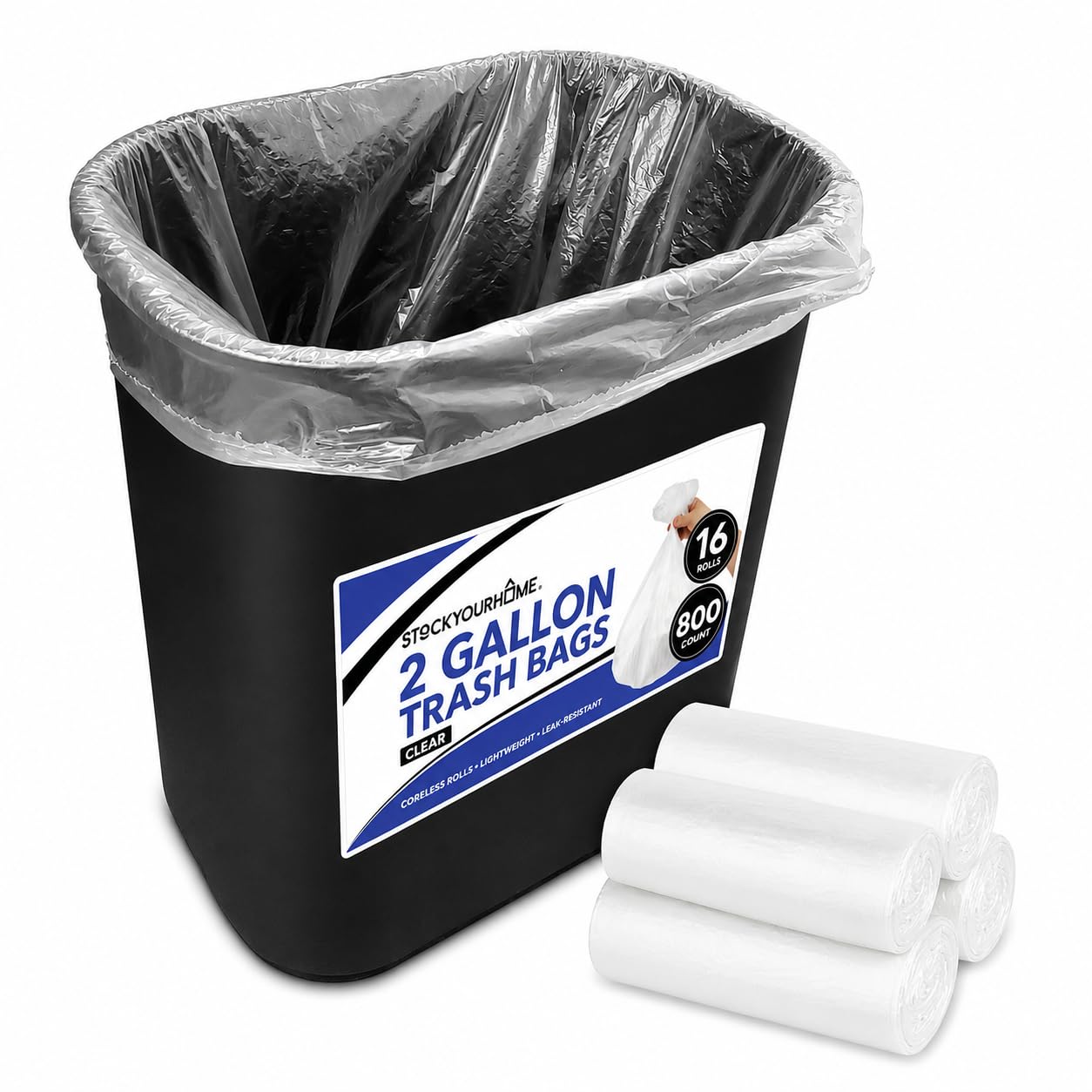 Clear 2 Gallon Trash Bag (800 Pack) Un-Scented Small Garbage Bags for Bathroom Can by Stock Your Home – 1 Count (Pack of 800), 2.0 gallons, Clear, Model SYH-1851-4x-BDL
