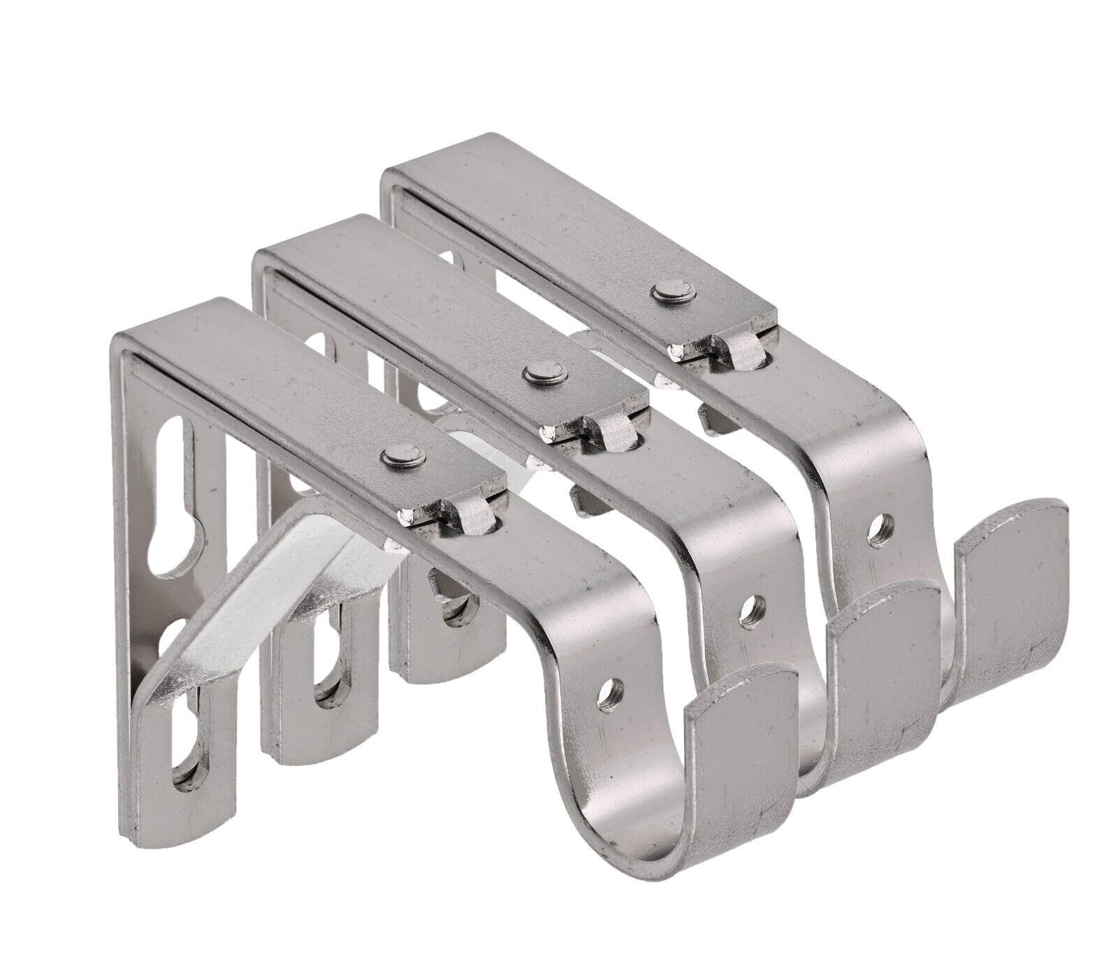 Lister Cartwright Brushed Steel(Extendable Bracket) 19Mm Curtain Pole Brackets With Adjustable Screws Metal Finish (Pack Of 3)
