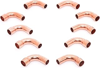 Copper Fitting HVACR OD 3/8" (HVAC Outer Dimension) 1/4" (Plumbing Inner Dimension) - Copper 90 Degree STREET Elbow Fitting Connector with 1 solder cup & ACR - 99.9% Pure Copper - 10 Pack