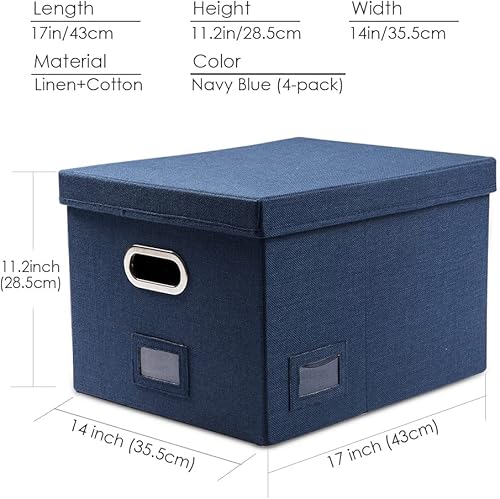 Vista 27 de PRANDOM Caja organizadora de archivos, juego de 4 carpetas plegables decorativas de lino para almacenamiento de archivos colgantes con tapas, Rosa