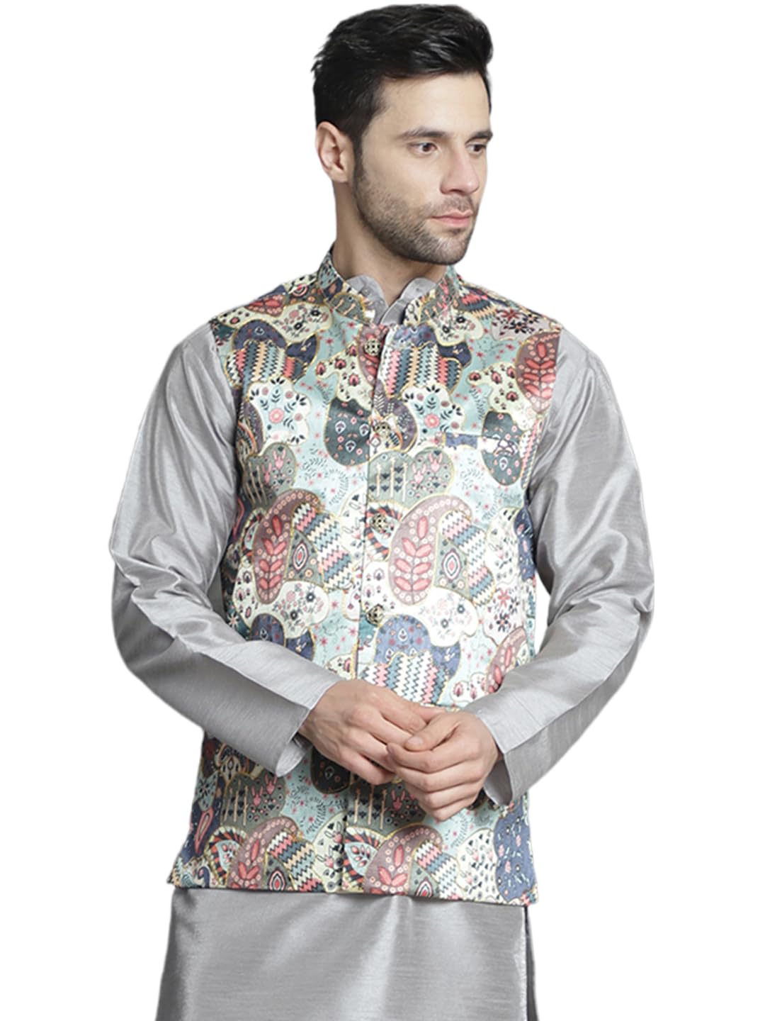 jompers Men's Printed With Zari Work Nehru Jacket-picture-53