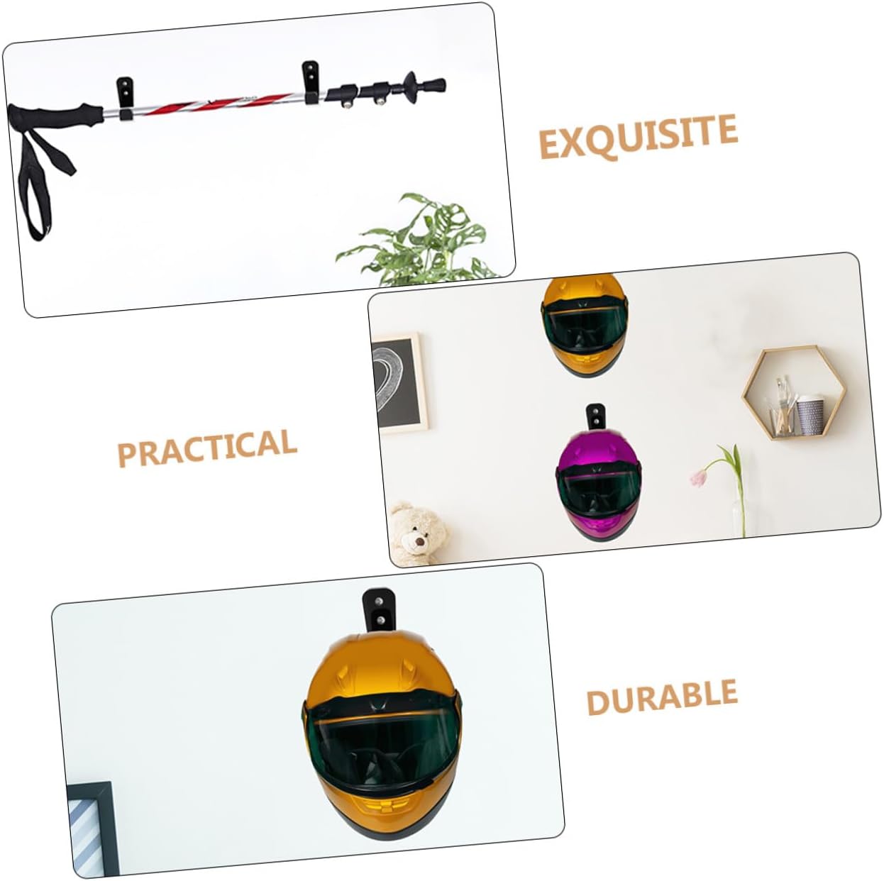 4 Pairs Acrylic Fishing Rod Wall Racks and Hiking Poles Holders with Screws, Ski Poles and Hockey Stick Storage Organizer for Garage and Outdoor Use
