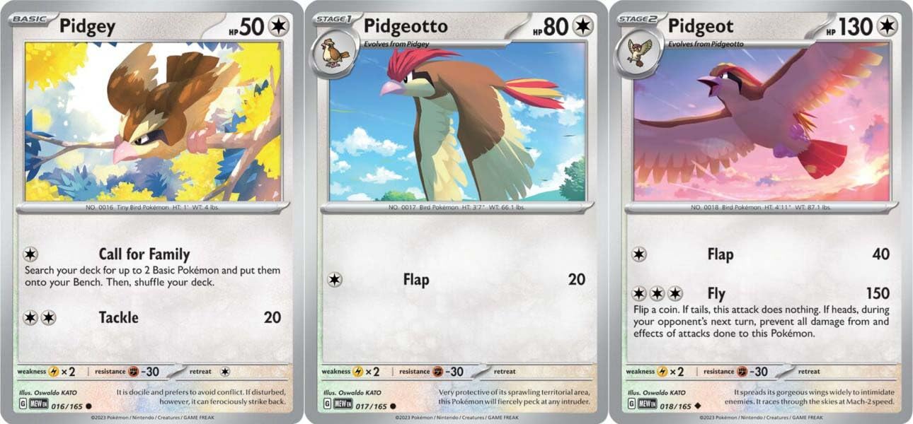 Pidgeot 018/165 - Pokemon 151 - Evolution 3 Card Lot - Pidgey Pidgeotto