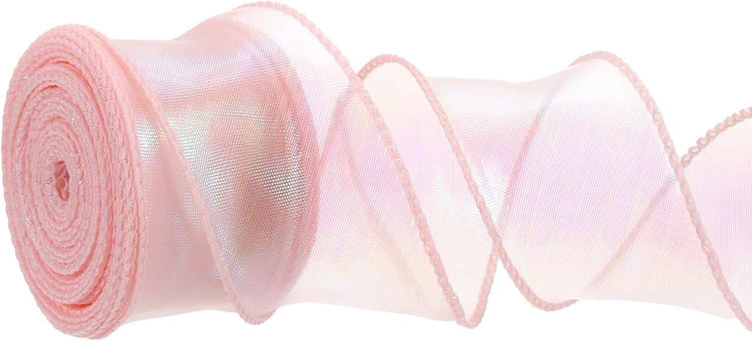 PATIKIL Iridescent Organza Ribbon 1-1/2 Inch x 10 Yard, Sheer Wired Shimmer Chiffon Ribbons Sparkly Fishtail Yarn Gift Ribbons for Gift Wrapping Floral Bouquet, Champagne