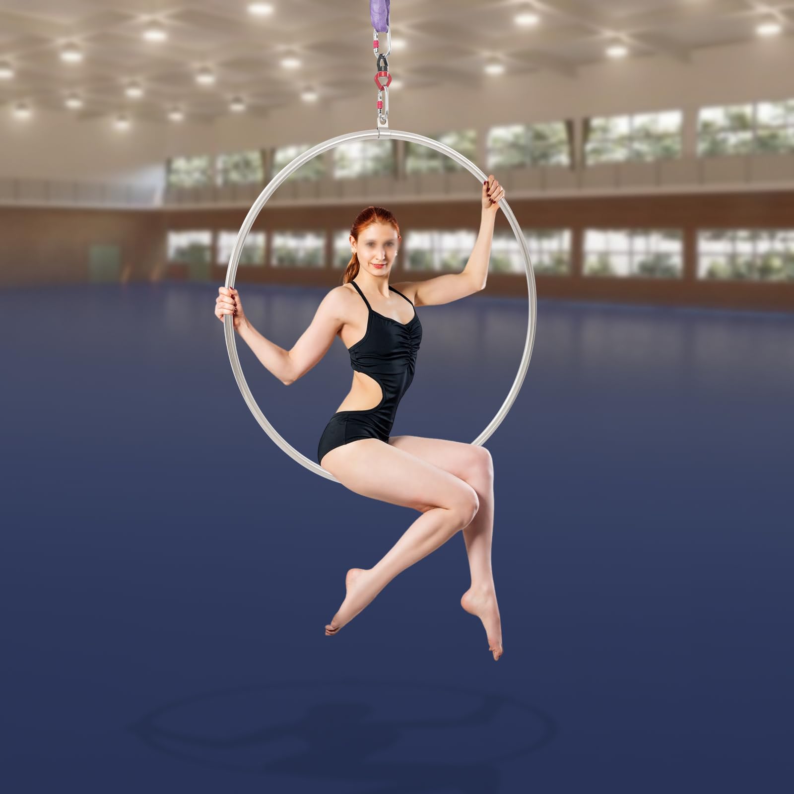 Aerial Hoop - Anello da circo per acrobazie, yoga, ginnastica, montaggio a soffitto, cinghia rotonda, 1 m, capacità di carico 10 kN, connettore girevole 30 kN con 3 moschettoni di sicurezza per