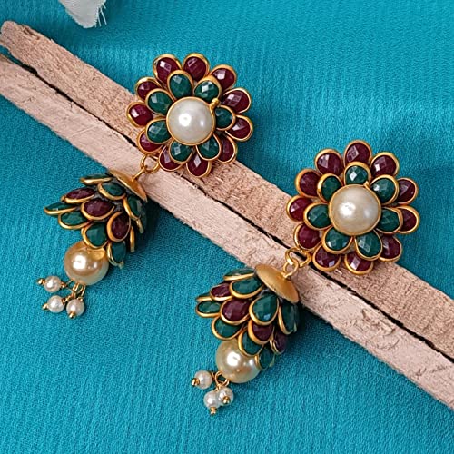 Gold Tone Indian Bollywood Ethnic American Diamond Designer Jhumka Jhumki Earrings Jewelry For Girls/Women (Multicolor) #TOP1