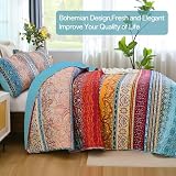 WONGS BEDDING Zestaw kołder w stylu boho, wzór w paski na każdą porę roku, miękka mikrofibra boho narzuta na łóżko 230 x 240 cm (3 sztuki, Queen)