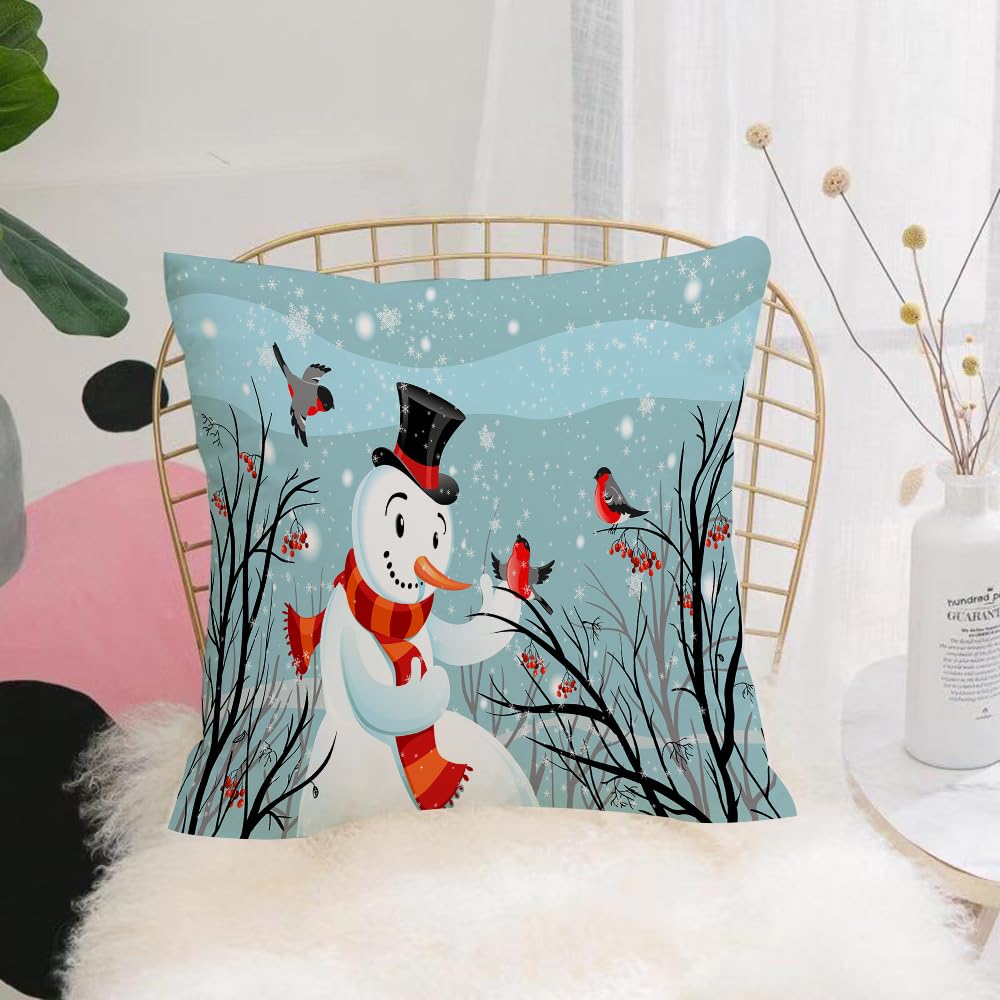 HYOSXW Cushion Cover,Throw Pillow Case Home Decorative for Living Room Bedroom Sofa Chair 16X16 Inch,Christmas, Snowy Winter Branches Berries Bullfinch,Pillowcase 40X40cm