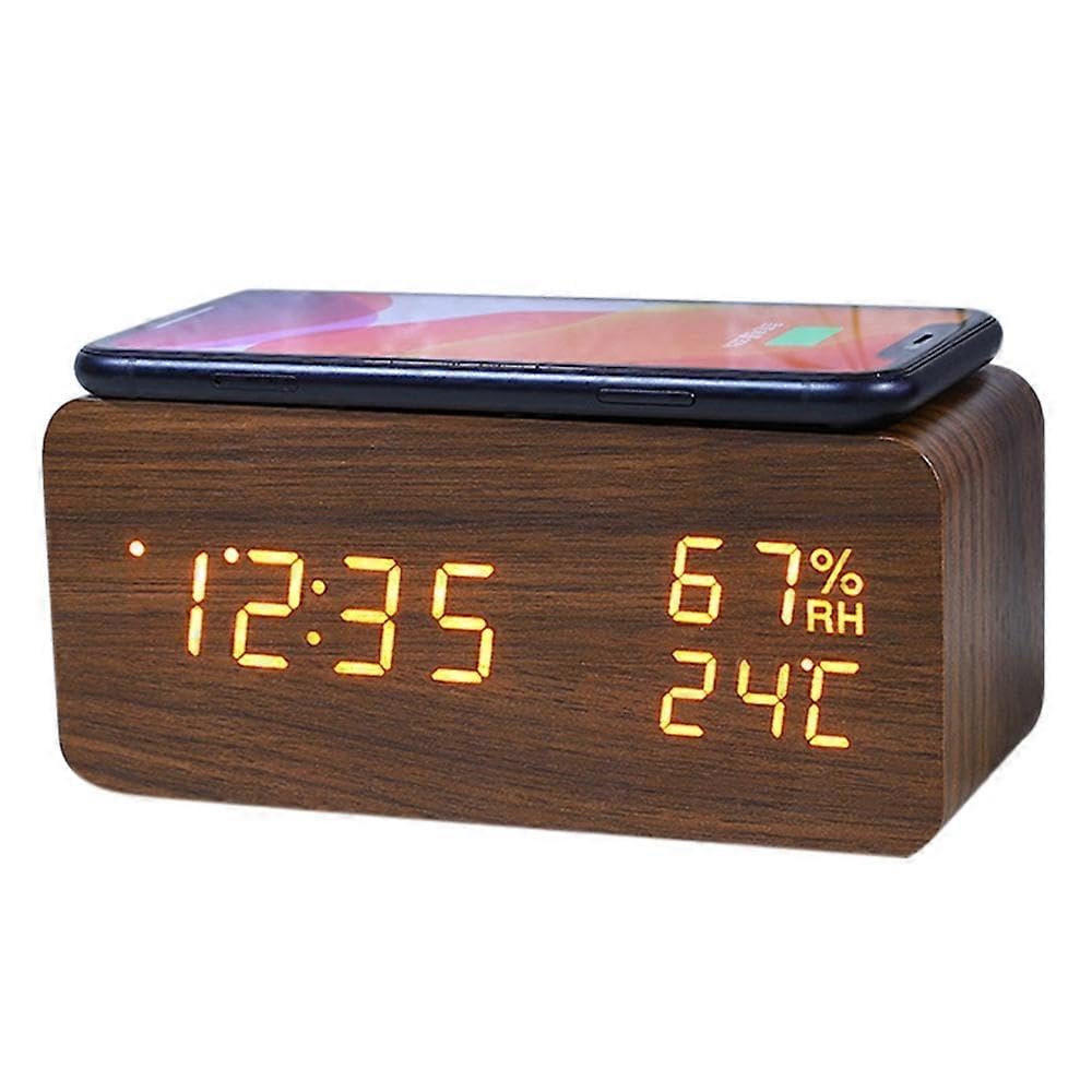 JOYHAPPST Digital Alarm Clock, Temperature and Humidity Alarm Clock LED Electronic Clock Smartphone Wireless