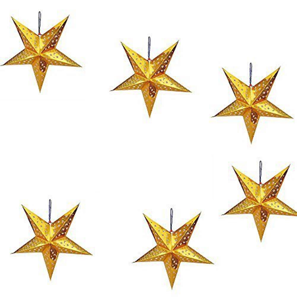 Dadaaa Gold Paper Hanging Star Lantern,3D Paper Star Pentagram Lampshade For Christmas Xmas Wedding Party Home Hanging Decorations,6Pcs (, 45Cm)