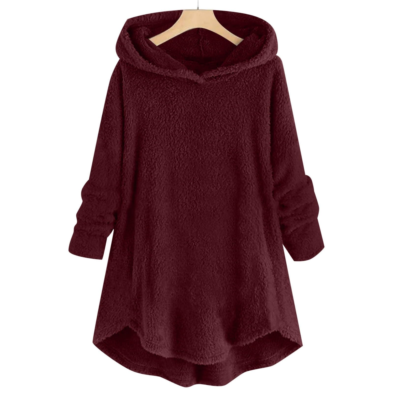 Thermo-Shirt für Damen, mit Kapuze, Fleece, Herbst/Winter | Damen Pullover Langarm Sweatshirts Lässig Weich Warm Kleid Einfarbig Lange Tops Sweater Plus Size Sweatshirt