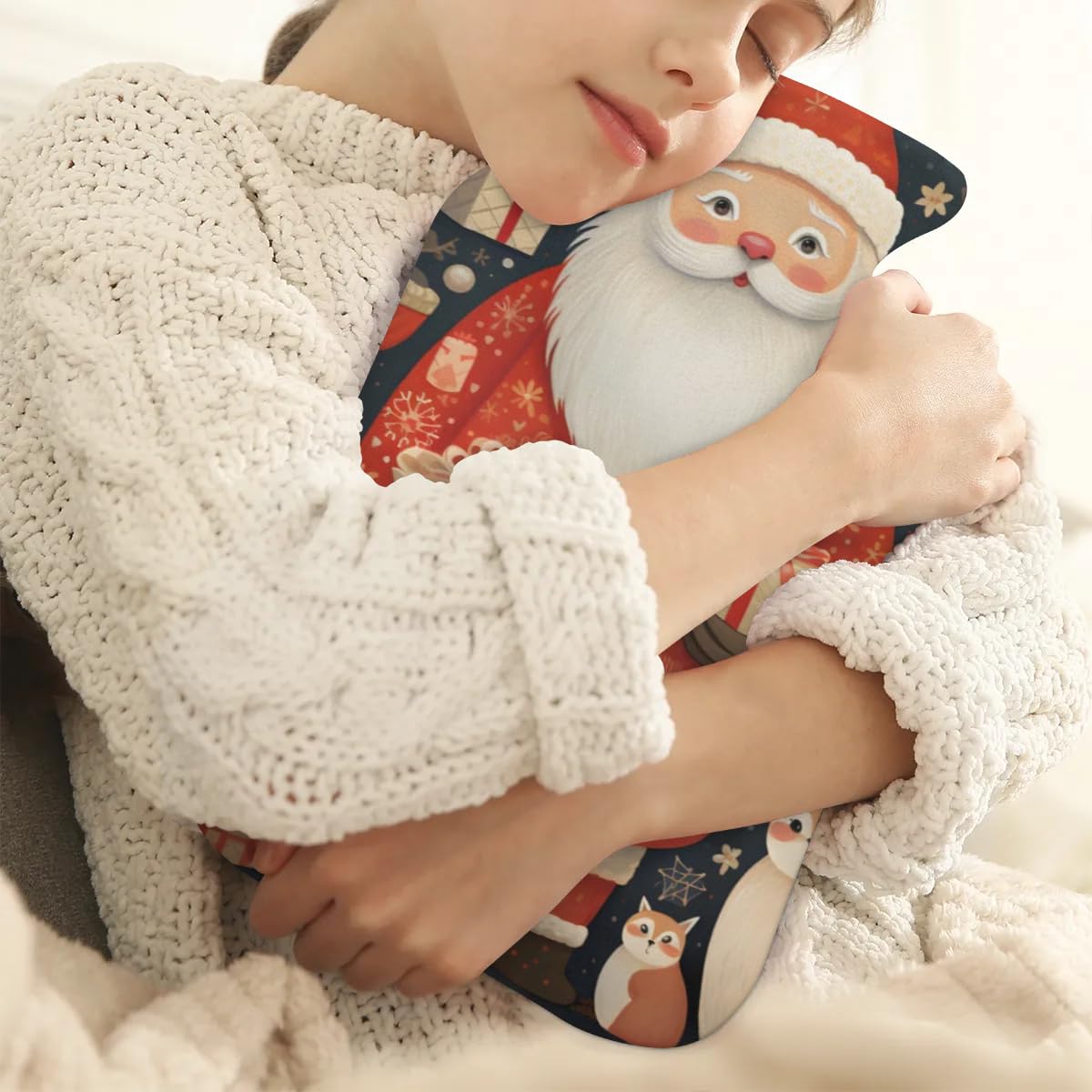 Hot Water Bottle with Soft Cover,2L Colorful Santa Claus Hot Water Bag for Hot and Cold Compress, Hand Feet Warmer, Mystical Santa Claus Rubber Hot or Cold Water Bottle Halloween Christmas Decorations