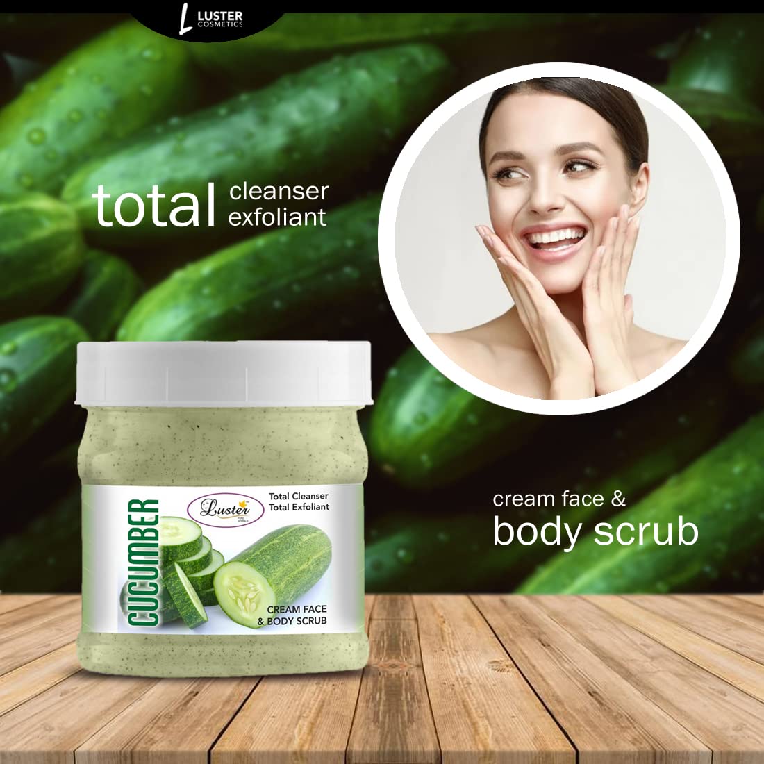 Luster Cucumber Facial Kit | Helps Hydrate & Moisturize Skin | Scrub | Cream | Gel | Face Pack | Cucumber Facial Kit | Paraben Free - 500ml (Pack of 4) 1