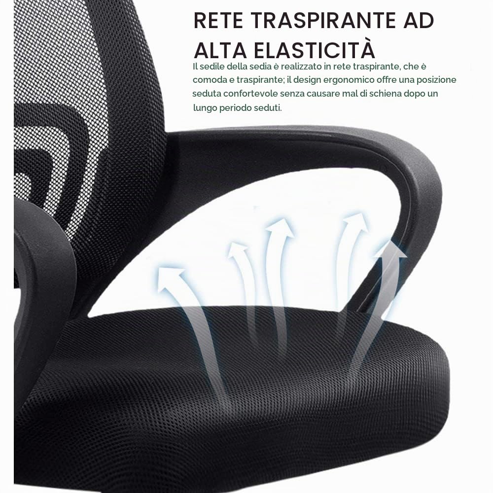 Mediawave Store - Sedia da Ufficio MOD. Nerea DIM249 Poltrona Direzionale con Schienale Traspirante, Girevole, 5 Ruote, Altezza Regolabile, Adatta per L'Ufficio, Studio dal Design Elegante (Nero)